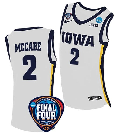 Taylor McCabe Jersey #2 Iowa Hawkeyes Basketball 2024 NCAA March Madness Final Four White