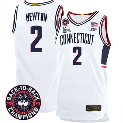 Tristen Newton Jersey #2 UConn Huskies Basketball 2024 Back To Back Champions Patch White