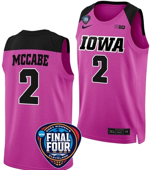 Taylor McCabe Jersey #2 Iowa Hawkeyes Basketball 2024 NCAA March Madness Final Four Pink