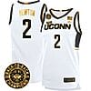 Tristen Newton Jersey #2 UConn Huskies Basketball 2024 Back To Back Champions Patch White Gold
