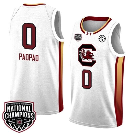 Te-Hina Paopao Jersey #0 South Carolina Gamecocks 2024 NCAA Basketball National Champions White Yellow