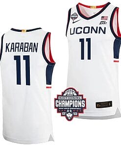 Alex Karaban Jersey #11 UConn Huskies 2024 NCAA Basketball National Champions White Elite