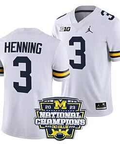 Aj Henning Jersey #3 Michigan Wolverines Football 2023 National Champions Patch White