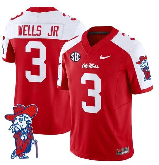 Antwane Wells Jr Jersey #3 Ole Miss Rebels Vapor Limited College Football Stitched Red Alternte