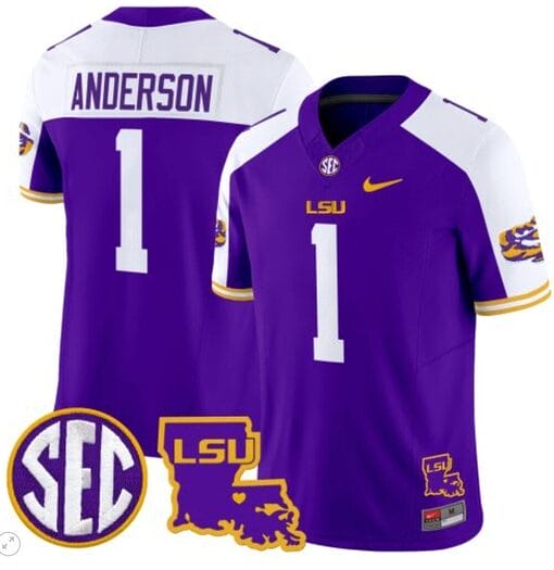 Aaron Anderson Jersey #1 LSU Tigers 2024 Louisiana Patch Vapor Limited College Football Stitched Purple Alternate