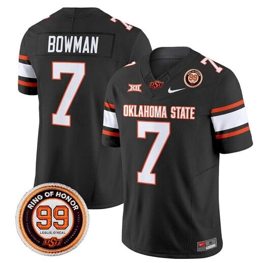 Alan Bowman Jersey #7 Oklahoma State Cowboys Leslie O'neal Patch Vapor Limited College Football Stitched Black