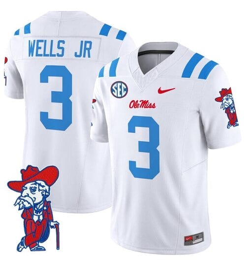 Antwane Wells Jr Jersey #3 Ole Miss Rebels Vapor Limited College Football Stitched 2024 White