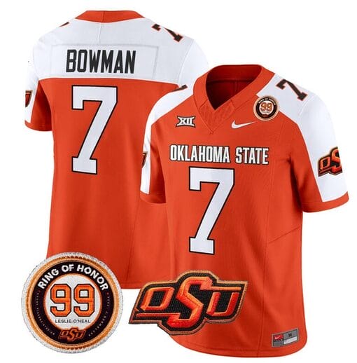 Alan Bowman Jersey #7 Oklahoma State Cowboys Leslie O'neal Patch Vapor Limited College Football Stitched Orange Alternate