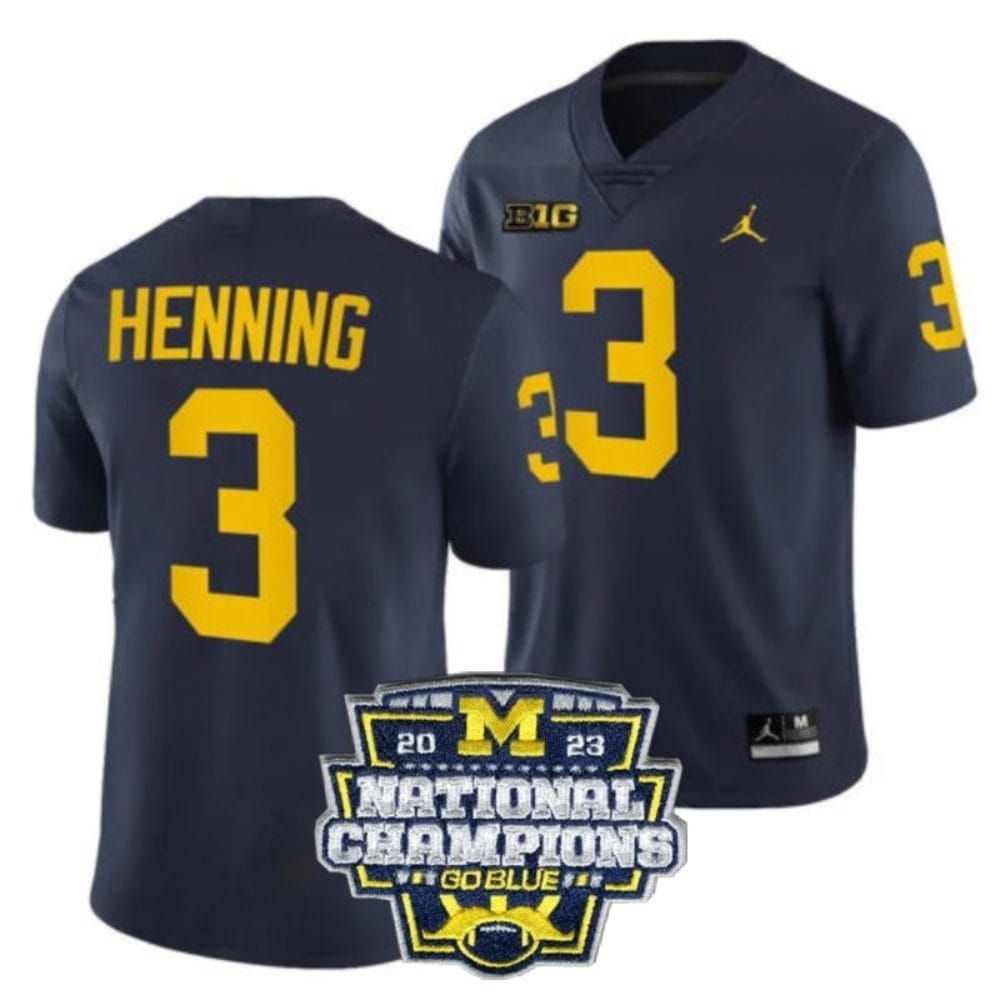 Aj Henning Jersey #3 Michigan Wolverines Football 2023 National Champions Patch Navy