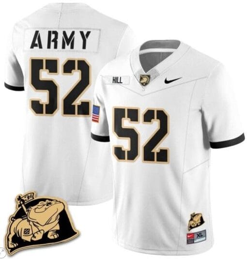 Austin Hill Jersey #52 Army Black Knights Jersey Rocky The Bulldog Patch Vapor Limited College Football Stitched White