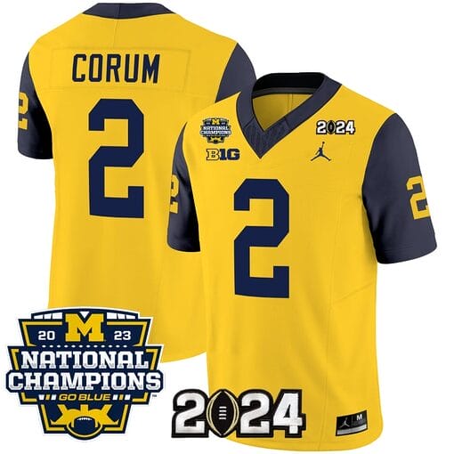 Blake Corum Jersey #2 Michigan Wolverines Vapor Limited Football 2024 National Champions Patch Navy Sleeves