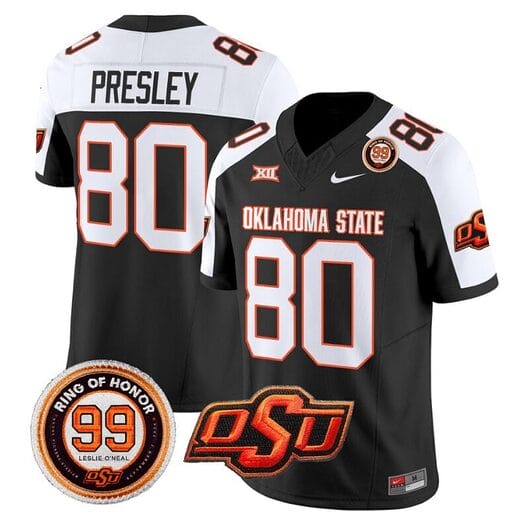 Brennan Presley Jersey #80 Oklahoma State Cowboys Leslie O'neal Patch Vapor Limited College Football Stitched Black Alternate