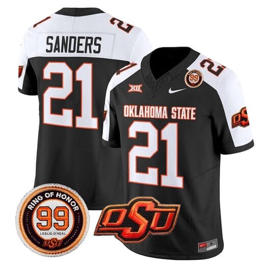 Barry Sanders Jersey #21 Oklahoma State Cowboys Leslie O'neal Patch Vapor Limited College Football Stitched Black Alternate
