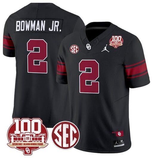Billy Bowman Jr Jersey #2 Oklahoma Sooners 100th Anniversary Patch Vapor Limited College Football Stitched Black