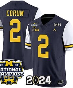 Blake Corum Jersey #2 Michigan Wolverines Vapor Limited Football 2024 National Champions Patch White Sleeves