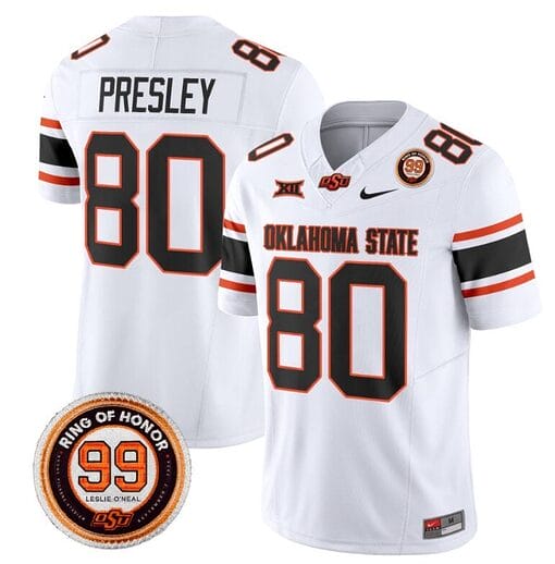 Brennan Presley Jersey #80 Oklahoma State Cowboys Leslie O'neal Patch Vapor Limited College Football Stitched White