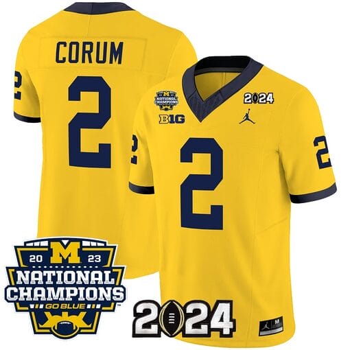 Blake Corum Jersey #2 Michigan Wolverines Vapor Limited Football 2024 National Champions Patch Maize