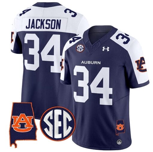 Bo Jackson Jersey #34 Auburn Tigers SEC Patch Vapor Limited College Football Stitched Navy Alterante