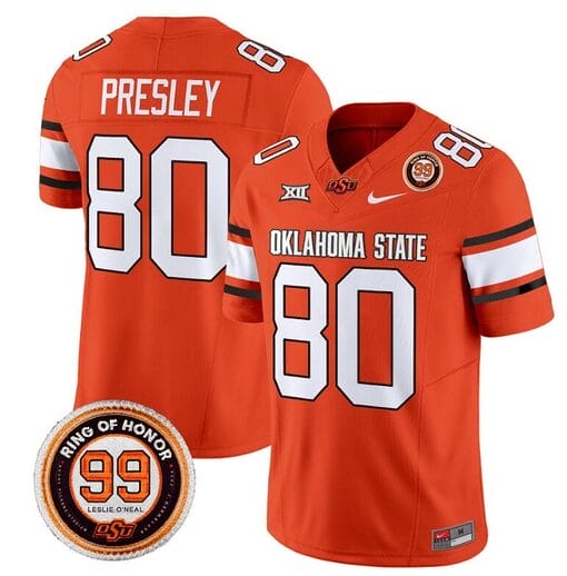 Brennan Presley Jersey #80 Oklahoma State Cowboys Leslie O'neal Patch Vapor Limited College Football Stitched Orange