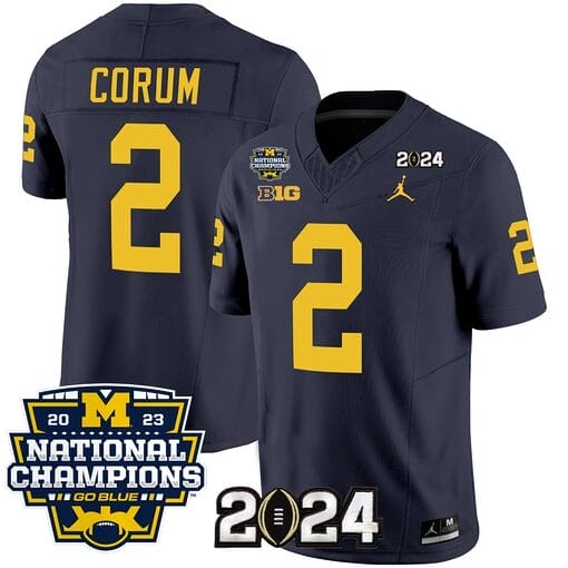Blake Corum Jersey #2 Michigan Wolverines Vapor Limited Football 2024 National Champions Patch Navy