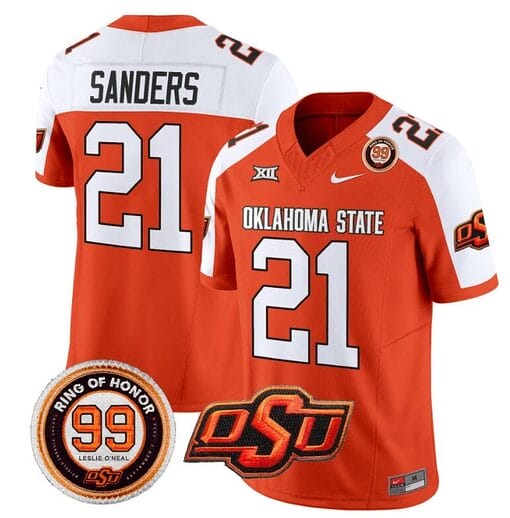 Barry Sanders Jersey #21 Oklahoma State Cowboys Leslie O'neal Patch Vapor Limited College Football Stitched Orange Alternate