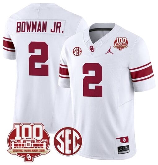 Billy Bowman Jr Jersey #2 Oklahoma Sooners 100th Anniversary Patch Vapor Limited College Football Stitched White