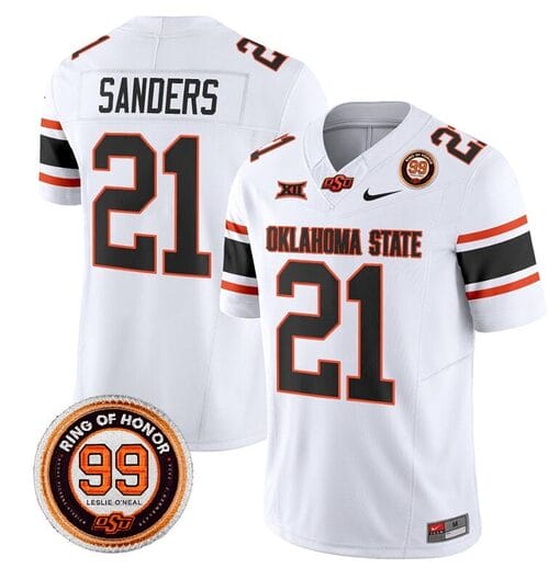 Barry Sanders Jersey #21 Oklahoma State Cowboys Leslie O'neal Patch Vapor Limited College Football Stitched White