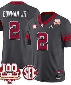 Billy Bowman Jr Jersey #2 Oklahoma Sooners 100th Anniversary Patch Vapor Limited College Football Stitched Anthracite
