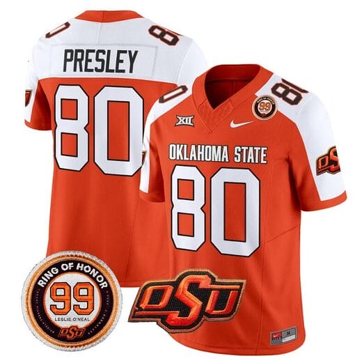 Brennan Presley Jersey #80 Oklahoma State Cowboys Leslie O'neal Patch Vapor Limited College Football Stitched Orange Alternate