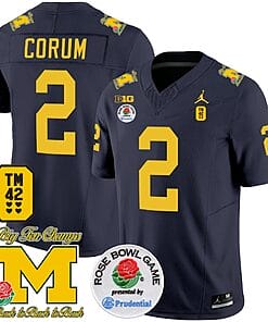 Blake Corum Jersey #2 Michigan Wolverines Vapor TM 42 Honor – Rose Bowl Patch Football Navy