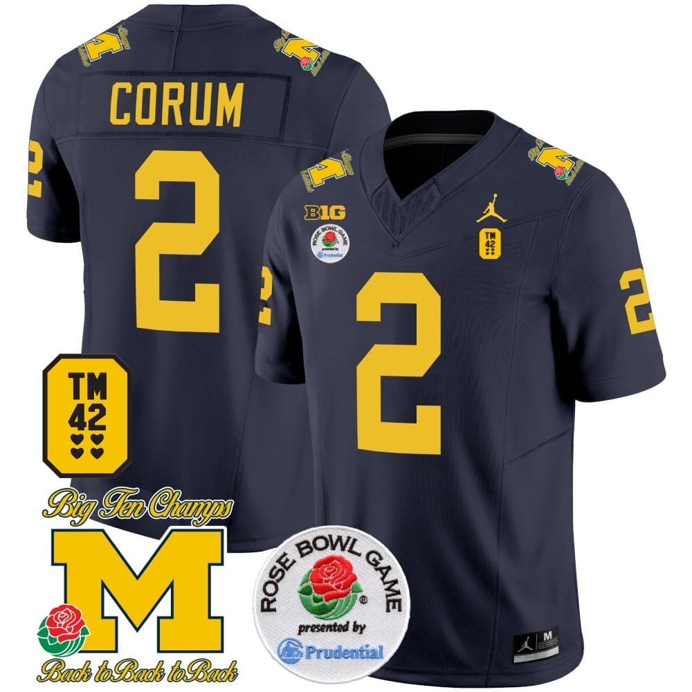 Blake Corum Jersey #2 Michigan Wolverines Vapor TM 42 Honor – Rose Bowl Patch Football Navy