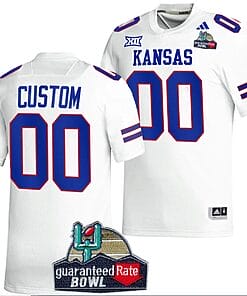 Custom Kansas Jayhawks Jersey Name and Number 2023 Guaranteed Rate Bowl Champs Football White