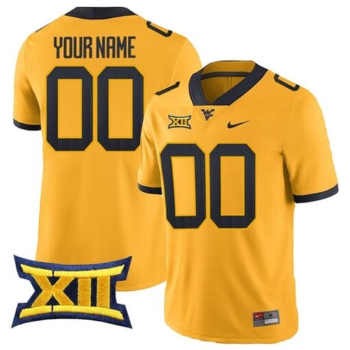 Custom West Virginia Mountaineers Jersey Name and Number College Football Gold All Stitched