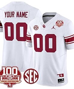 Custom Oklahoma Sooners Jersey Name and Number 100th Anniversary Patch Vapor Limited College Football Stitched White