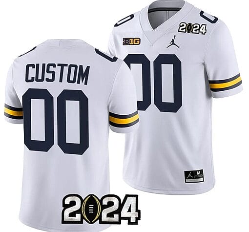 Custom Michigan Wolverines Jersey Name and Number 2024 Football National Championship Playoff White