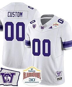 Custom Washington Huskies Jersey Name and Number Alamo Bowl Patch Football White