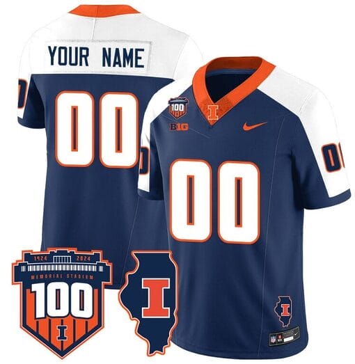 Custom Illinois Fighting Jersey Name and Number Vapor Limited College Football Stitched Navy Alternate