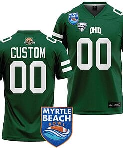 Custom Ohio Bobcats Jersey Name and Number 2023 Myrtle Beach Bowl Patch Football Green