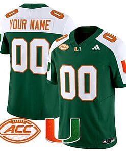 Custom Miami Hurricanes Jersey Name and Number Vapor Football Stitched Green Alternate