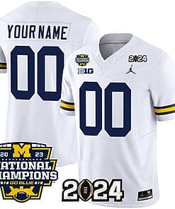 Custom Michigan Wolverines Jersey Name and Number Vapor Limited Football 2024 National Champions Patch White