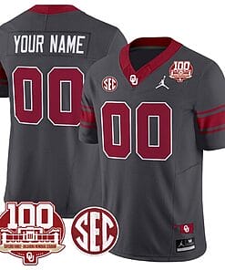 Custom Oklahoma Sooners Jersey Name and Number 100th Anniversary Patch Vapor Limited College Football Stitched Anthracite