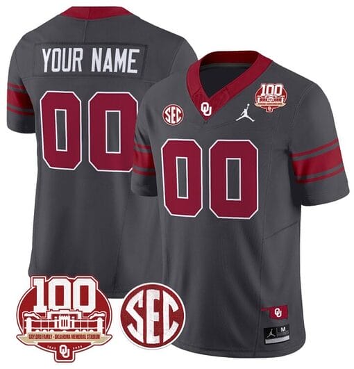 Custom Oklahoma Sooners Jersey Name and Number 100th Anniversary Patch Vapor Limited College Football Stitched Anthracite