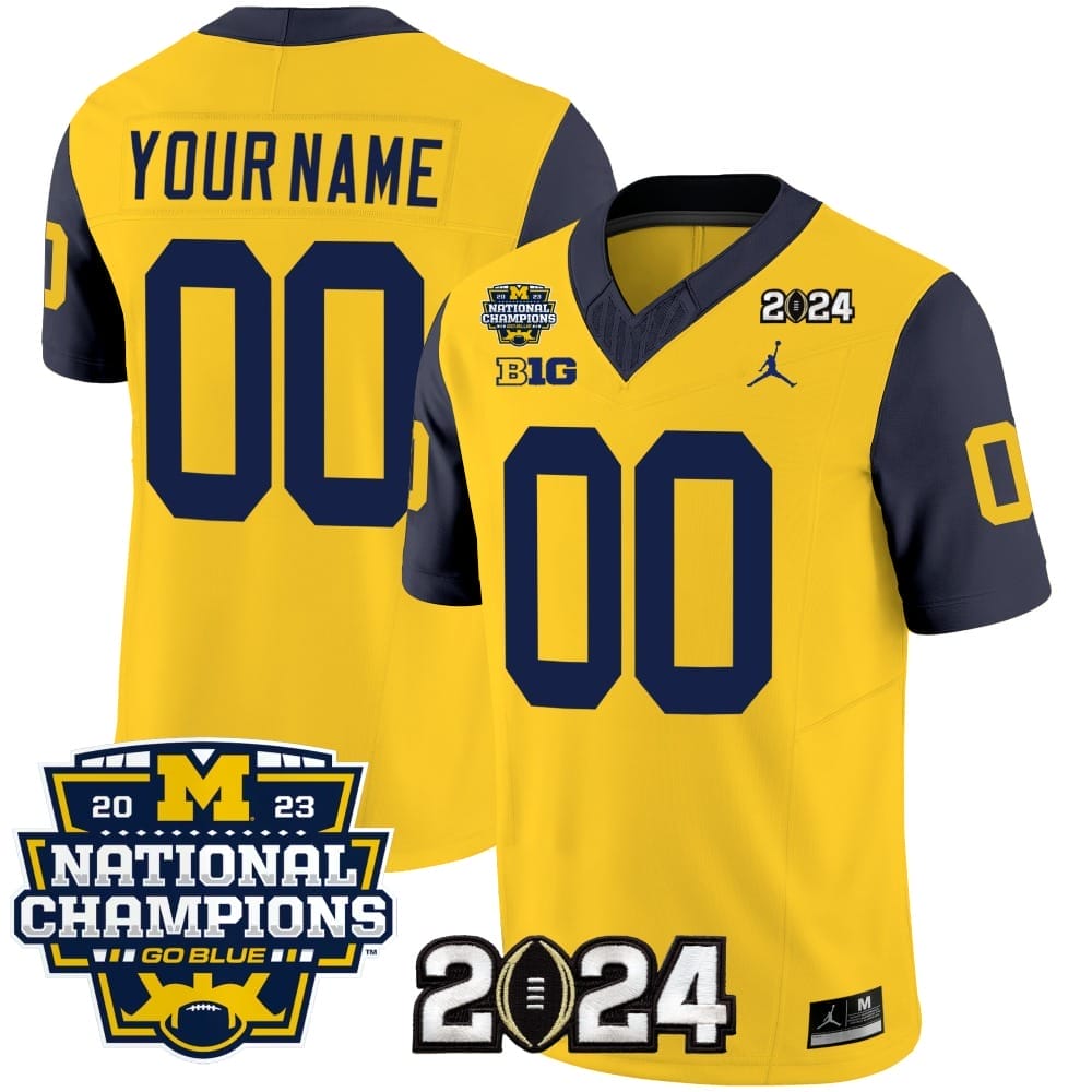 Custom Michigan Wolverines Jersey Name and Number Vapor Limited Football 2024 National Champions Patch Navy Sleeves