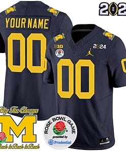 Custom Michigan Wolverines Jersey Name and Number Vapor Limited 2024 College Football Bowl + Rose Bowl Patch Navy