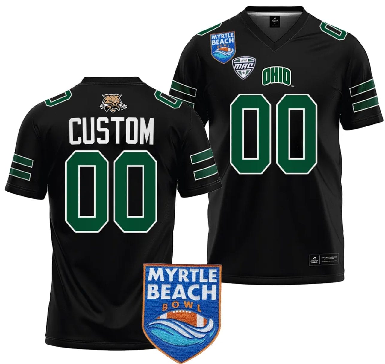 Custom Ohio Bobcats Jersey Name and Number 2023 Myrtle Beach Bowl Patch Football Black