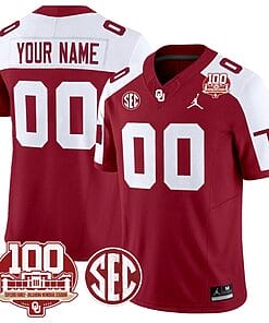 Custom Oklahoma Sooners Jersey Name and Number 100th Anniversary Patch Vapor Limited College Football Stitched Crimson Alternate
