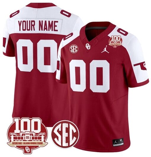 Custom Oklahoma Sooners Jersey Name and Number 100th Anniversary Patch Vapor Limited College Football Stitched Crimson Alternate