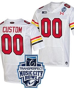 Custom Maryland Terrapins Jersey Name and Number 2023 Music City Bowl Patch Football White