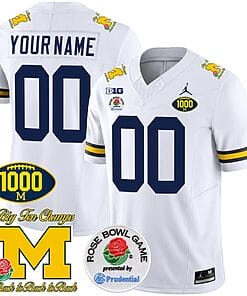 Custom Michigan Wolverines Jersey Name and Number 1000 Wins Rose Bowl Patch White