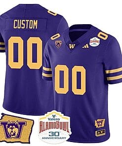 Custom Washington Huskies Jersey Name and Number Alamo Bowl Patch Football Purple Gold